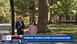 student working in Lasell forensic lab